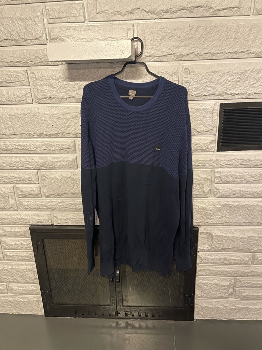 Bench Men's Two-Tone Navy Blue Crew Neck Sweater